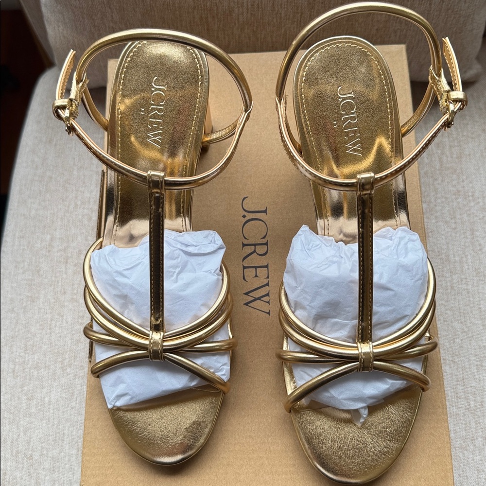 NWT! MSRP $148 J.Crew Elegant Gold Strappy Heels - Picture 3 of 7
